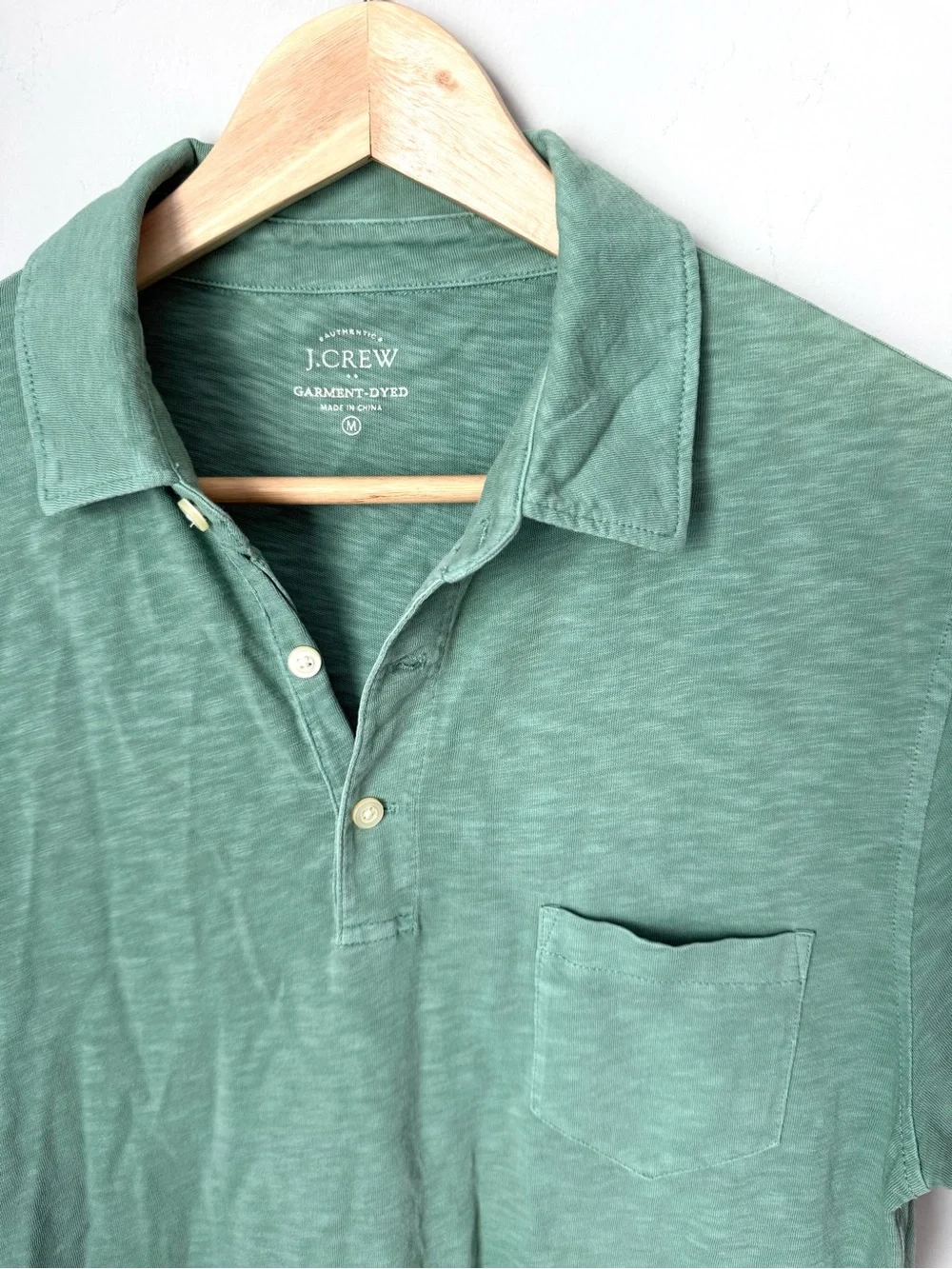 J. Crew Men's Green Garment Dyed Short-Sleeve Polo with Chest Pocket